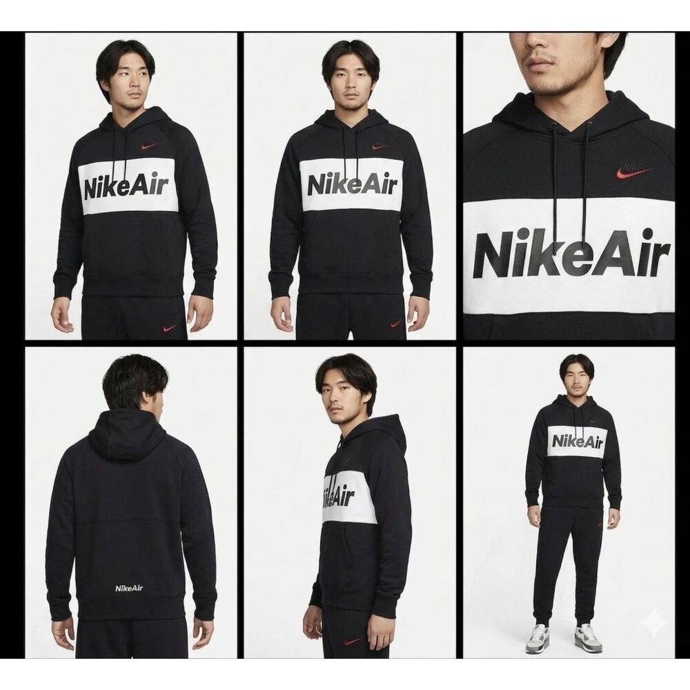 Nike AIR Sweatshirt Mens M Colorblock Swoosh LOGO FLEECE PULLOVER Hoodie Retro